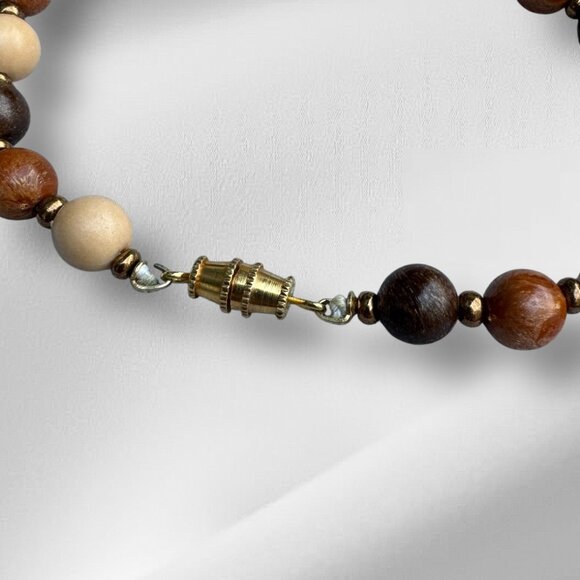 Vintage Wooden Beads Very Long Necklace 3 Tones 55 inches - Picture 7 of 9